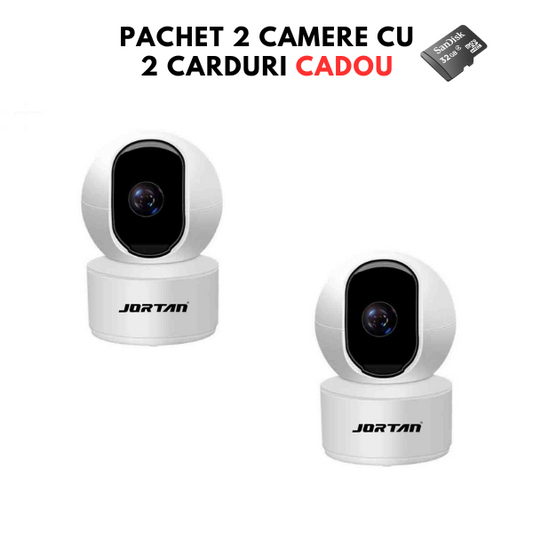 Pachet 2 x Camera de Supraveghere, Jortan JT-8183, Wi-Fi, IP44, HD, 2 MP + 2 Carduri 32GB CADOU