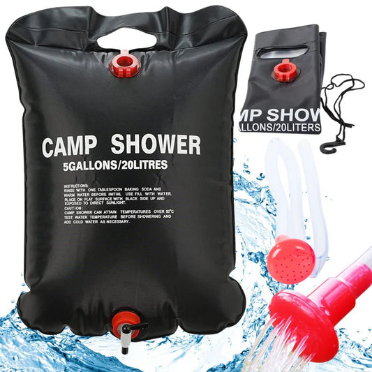 Dus Portabil cu Incalzire Solara, 20L, pentru Camping, Maner Agatare