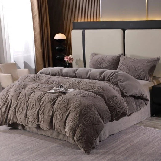 Lenjerie de Pat Dublu, Cocolino Ultra Pufoasă, 4 piese, cu Fluturi 3D, diferite culori