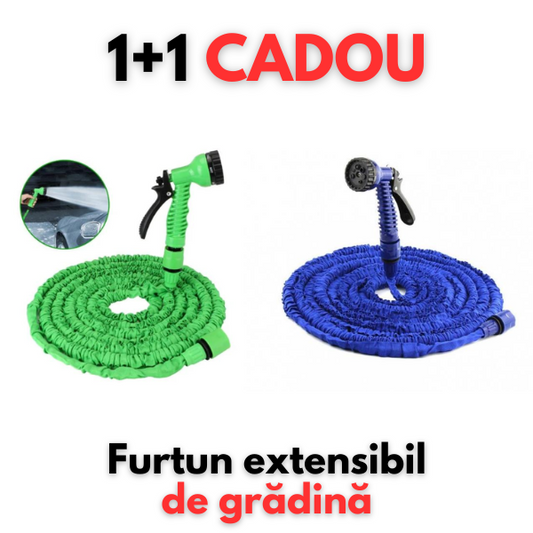 1+1 CADOU Furtun extensibil pentru gradina, lungime 60 m, aparat de udat inclus!