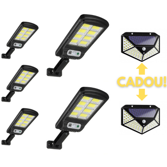 Set 5 x lampa cu incarcare solara Jortan, 8 Celule, 50W, telecomanda + 2 lămpi 100 LED CADOU