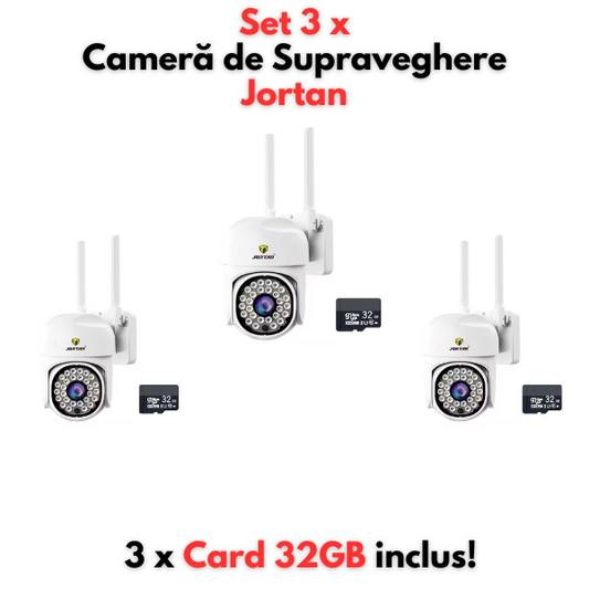 Set 3 x Camera de Supraveghere Jortan, JT-8161QJ, Full Color, Smart & Wifi IP Camera + 3 x Card 32GB INCLUS!
