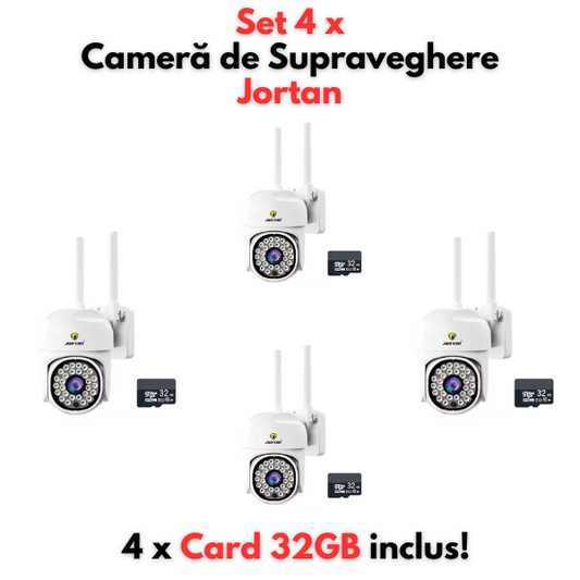 Set 4 x Camera de Supraveghere Jortan, JT-8161QJ, Full Color, Smart & Wifi IP Camera + 4 x Card 32GB INCLUS!