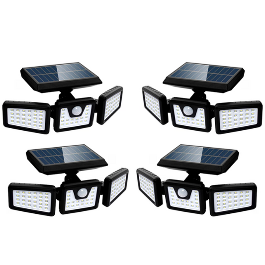 Set 4 lampi solare triple , pentru exterior, cu senzor de miscare, rezistente la apa