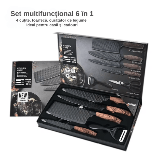Set Cutite de Bucatarie LUDORA®, 6 Piese, 4 Cutite de Bucatarie, 1 Foarfeca, Material Otel Inoxidabil