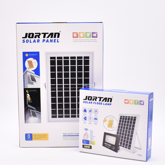 Pachet 1+1! Proiector 50W cu LED SMD, panou solar si telecomanda JORTAN – JT-SKBJ50W