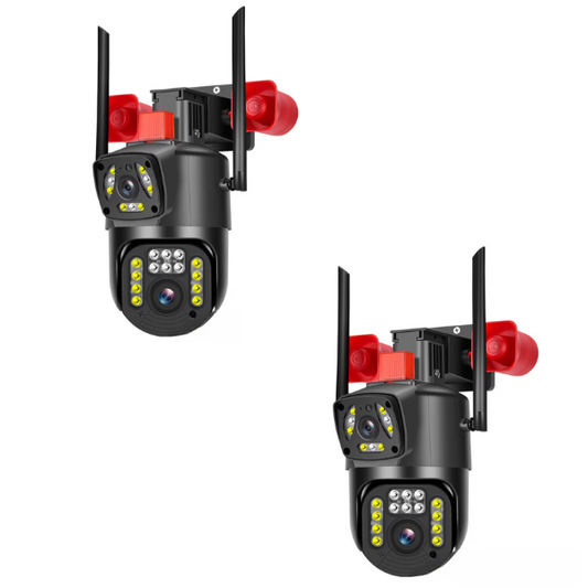 Set 2 x Cameră Wifi ultra HD PTZ pentru interior/exterior Lentile duble 2MP 1080P CMOS color, detectie si urmarire miscare