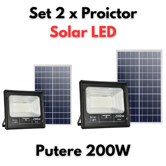Set 2 x Proiector LED Jortan cu panou solar 200w si telecomanda, IP66