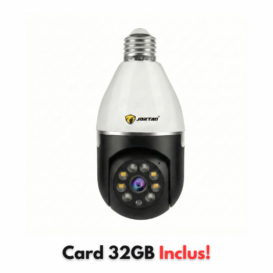 Camera Wifi tip Bec Jortan 2 Megapixeli Instalare Usoara, Rotire 360 Grade, Smart Tracking 9296HJB + Card 32GB Inclus