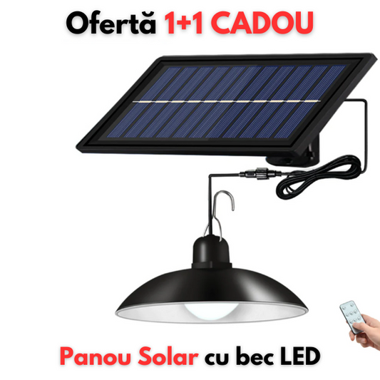 Oferta 1 + 1! Panou Solar cu 1 Bec LED cu Aplica si Telecomanda