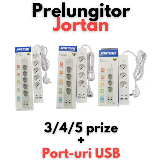 Prelungitor Jortan cu 3/4/5 prize, 2 port-uri USB si 2 port-uri Type-C