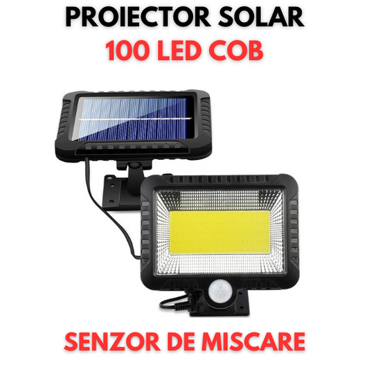 Super-oferta! Proiector solar 100 LED COB senzor de lumina si miscare (Waterproof IP65)