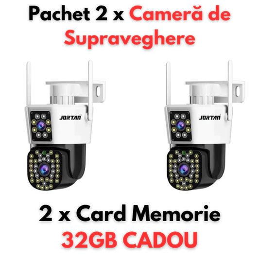 Pachet 2 x CAMERA DE SUPRAVEGHERE, JORTAN JT-8293, WIFI, IP66, HD WIRELESS, 3 MP, 1920 X 1080 PIXELI , APLICATIA YOOSEE , CARD 32GB