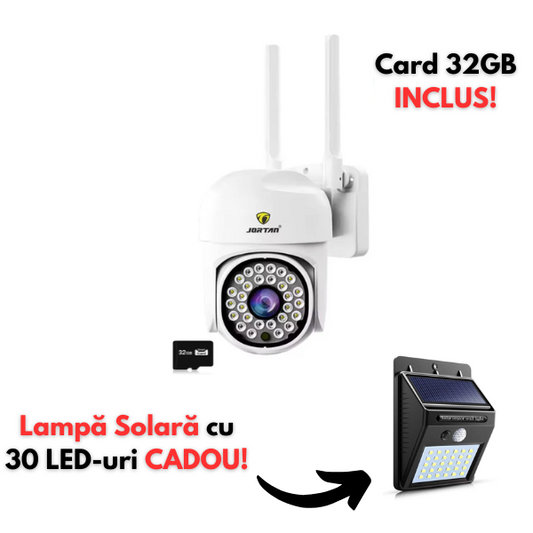 Camera de Supraveghere Jortan, JT-8161QJ, Full Color, Smart & Wifi IP Camera + Lampa solara de perete cu senzor miscare 30 LED CADOU