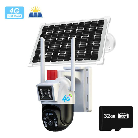 Camera De Supraveghere Smart, Cu Slot Cartela SIM si Incarcare Solara, 2 Zone de Filmare, Senzor De Detectie Miscare, Functie Night Vision+ CARD 32 GB CADOU