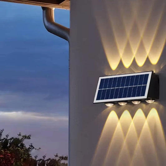 SET 3+1! LAMPI SOLARE BIDIRECTIONALE CU LUMINA SUS - JOS , 8 LED LUMINA ALB CALD SI RECE