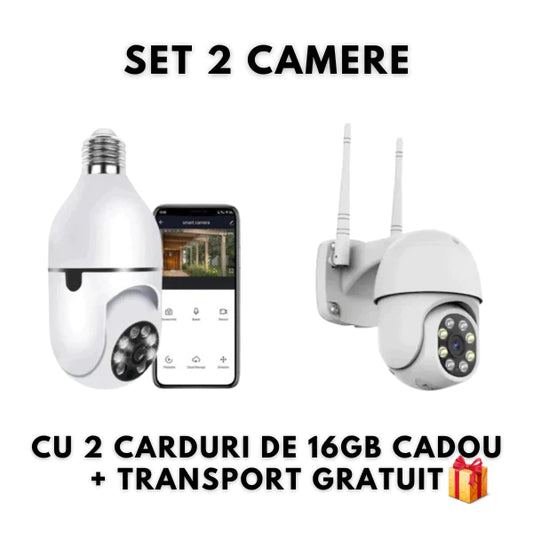 Pachet Jortan! Camera De Supraveghere Wi-Fi *App. Yoosee Si Rotatie 355 Grade + Camera De Supraveghere Tip Bec Cu Soclu + 2 Carduri 16 GB